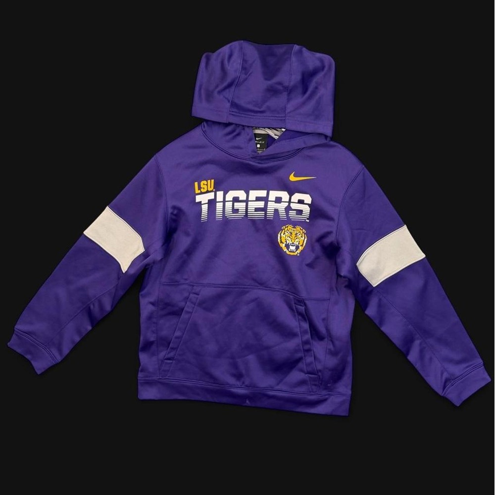 Nike Therma LSU Tigers Hoodie Youth Large Purple Colorblock Pullover Sweatshirt